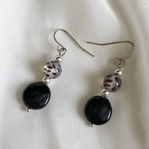 VTG Clear Spotted Black Dangle Earrings